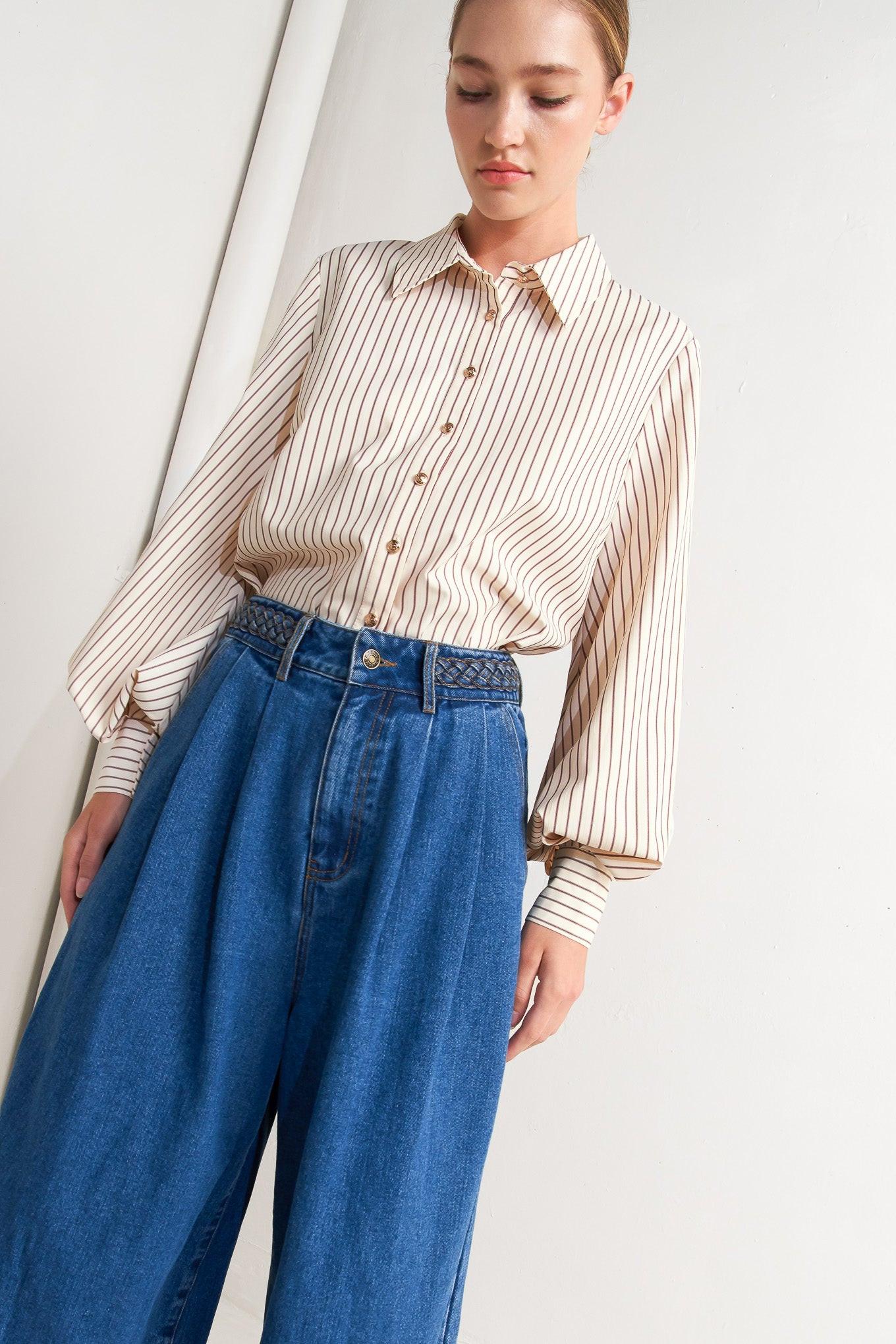 PINSTRIPE CHIC WOVEN TOP Flying Tomato