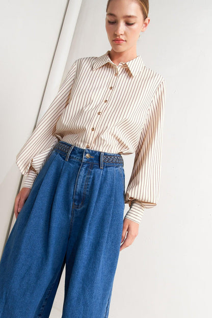 PINSTRIPE CHIC WOVEN TOP Flying Tomato
