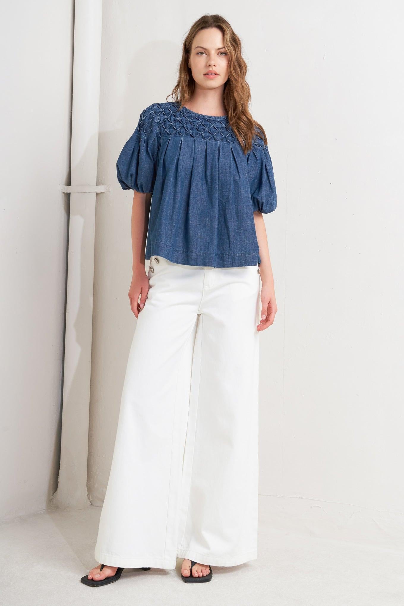 COTTAGE SPELL CHAMBRAY TOP Flying Tomato