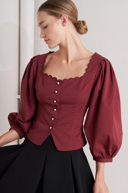 AMOUR SCALLOP WOVEN TOP Flying Tomato