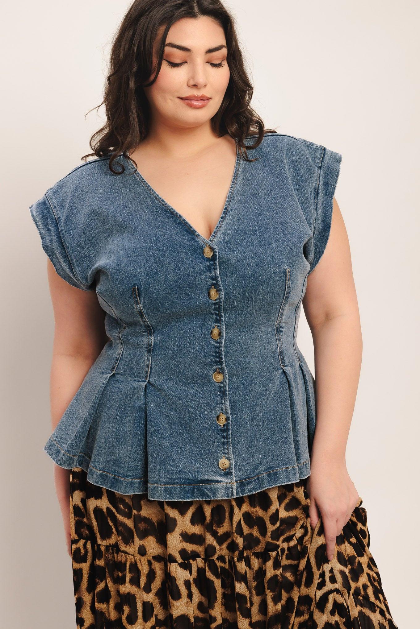 NO SECOND THOUGHT WASHED DENIM TOP Flying Tomato