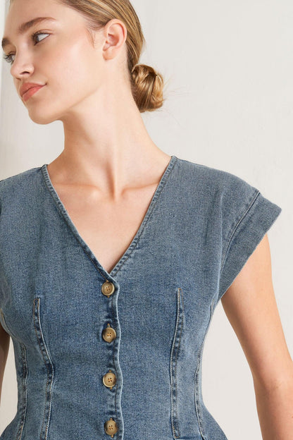 NO SECOND THOUGHT WASHED DENIM TOP Flying Tomato