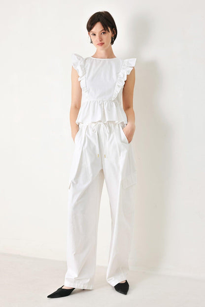 WHITE BLOSSOM WOVEN TOP Flying Tomato