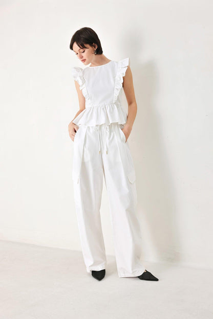 WHITE BLOSSOM WOVEN TOP Flying Tomato