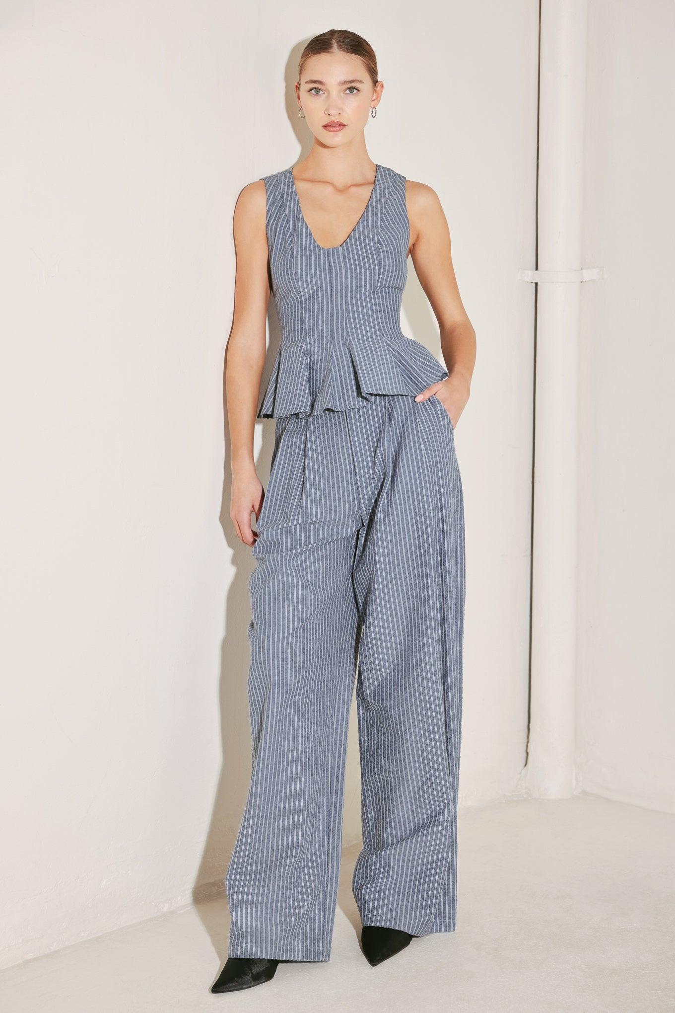 MARINA PINSTRIPE WOVEN TOP Flying Tomato