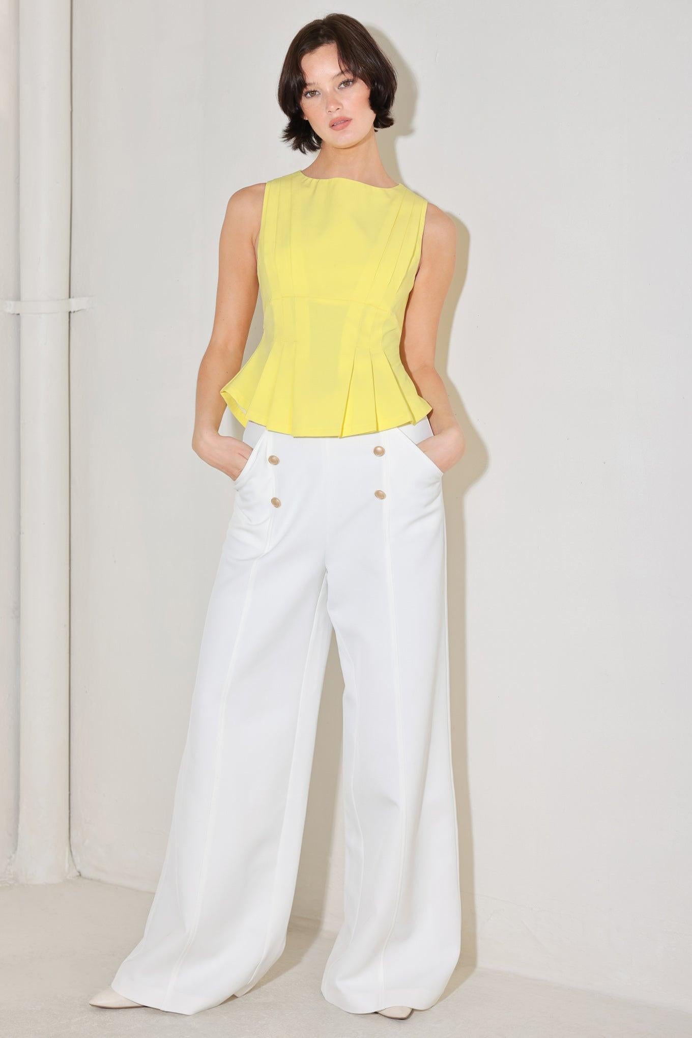 MODERN SHAPE YELLOW WOVEN TOP Flying Tomato