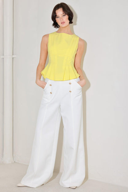 MODERN SHAPE YELLOW WOVEN TOP Flying Tomato