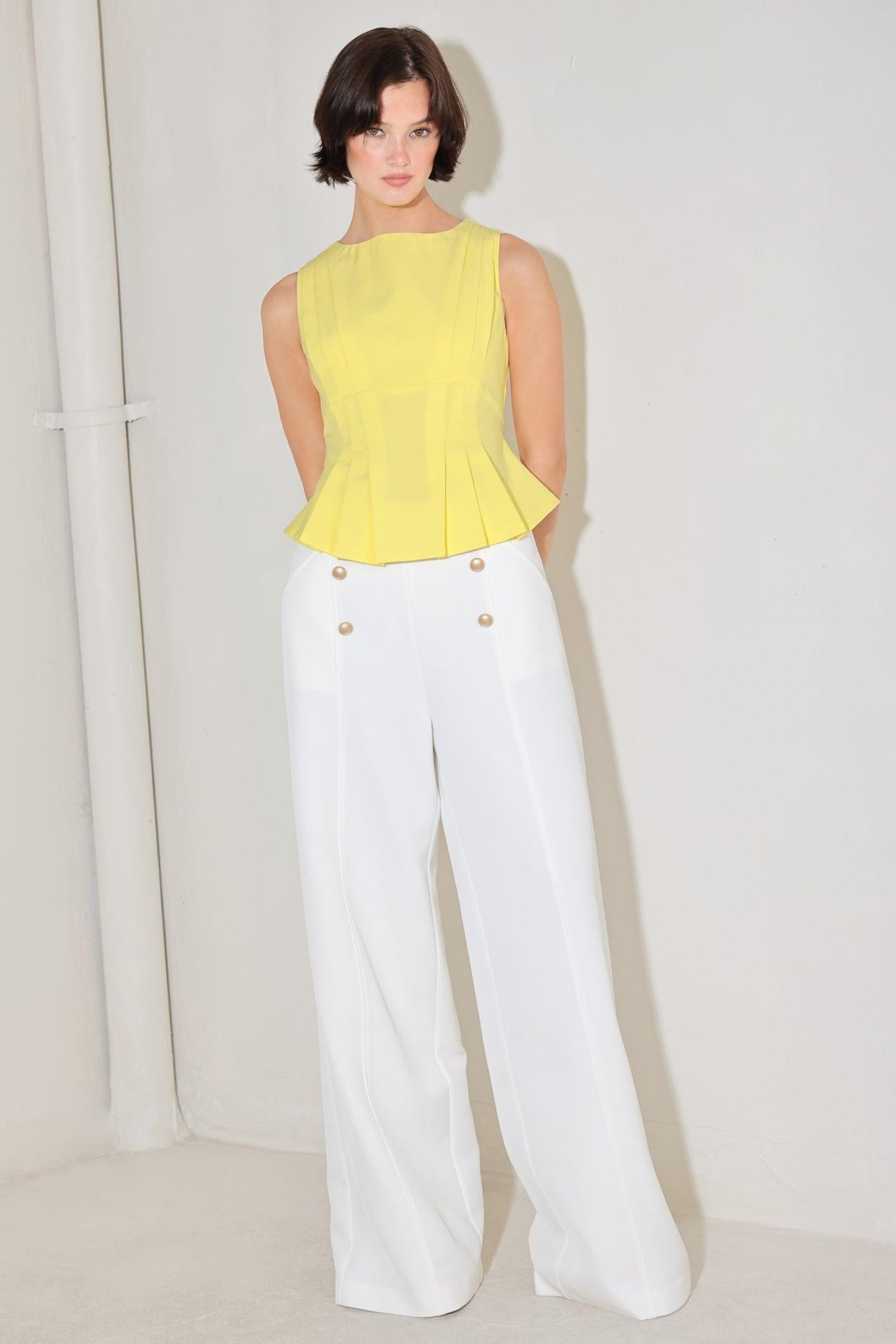 MODERN SHAPE YELLOW WOVEN TOP Flying Tomato
