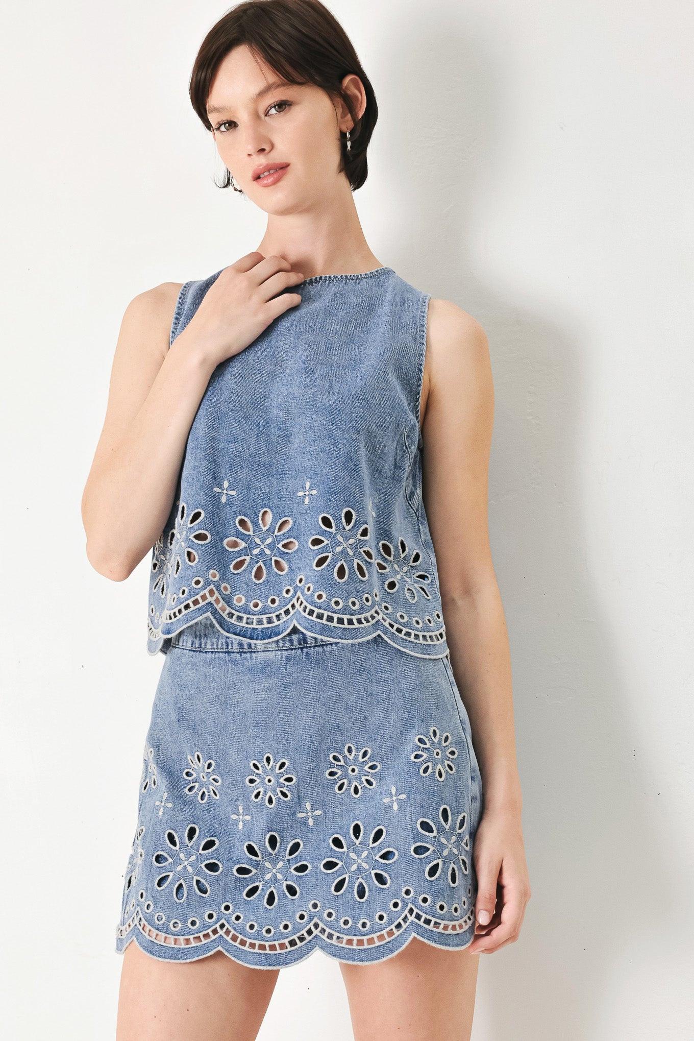 FLORAL LOVE DENIM TOP Flying Tomato