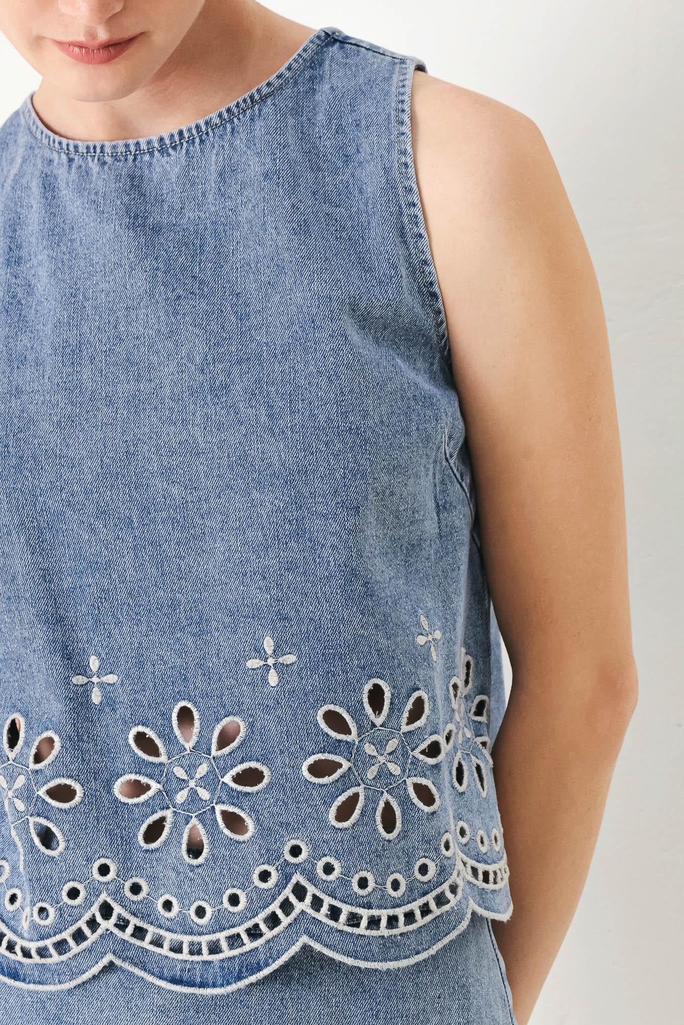 FLORAL LOVE DENIM TOP Flying Tomato