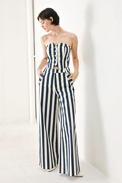 NAVY BLOSSOM WOVEN TUBE TOP Flying Tomato