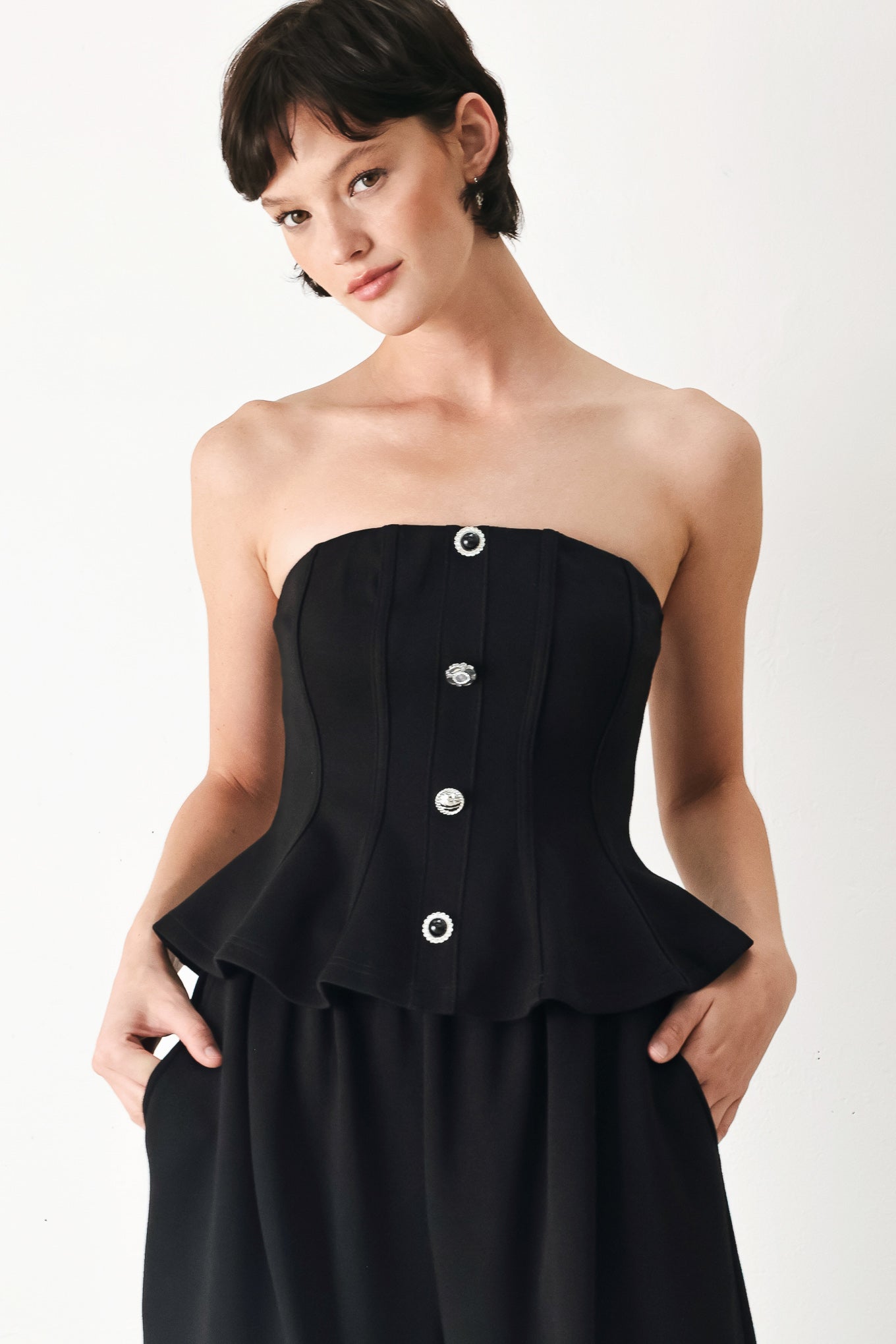 BLACK TIE PALAZZO KNIT TUBE TOP Flying Tomato