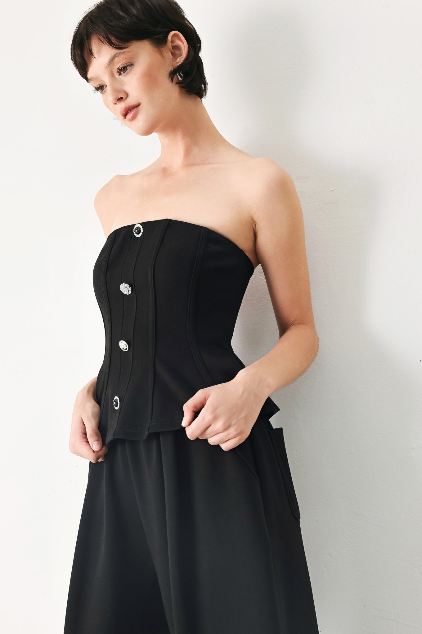 BLACK TIE PALAZZO KNIT TUBE TOP Flying Tomato