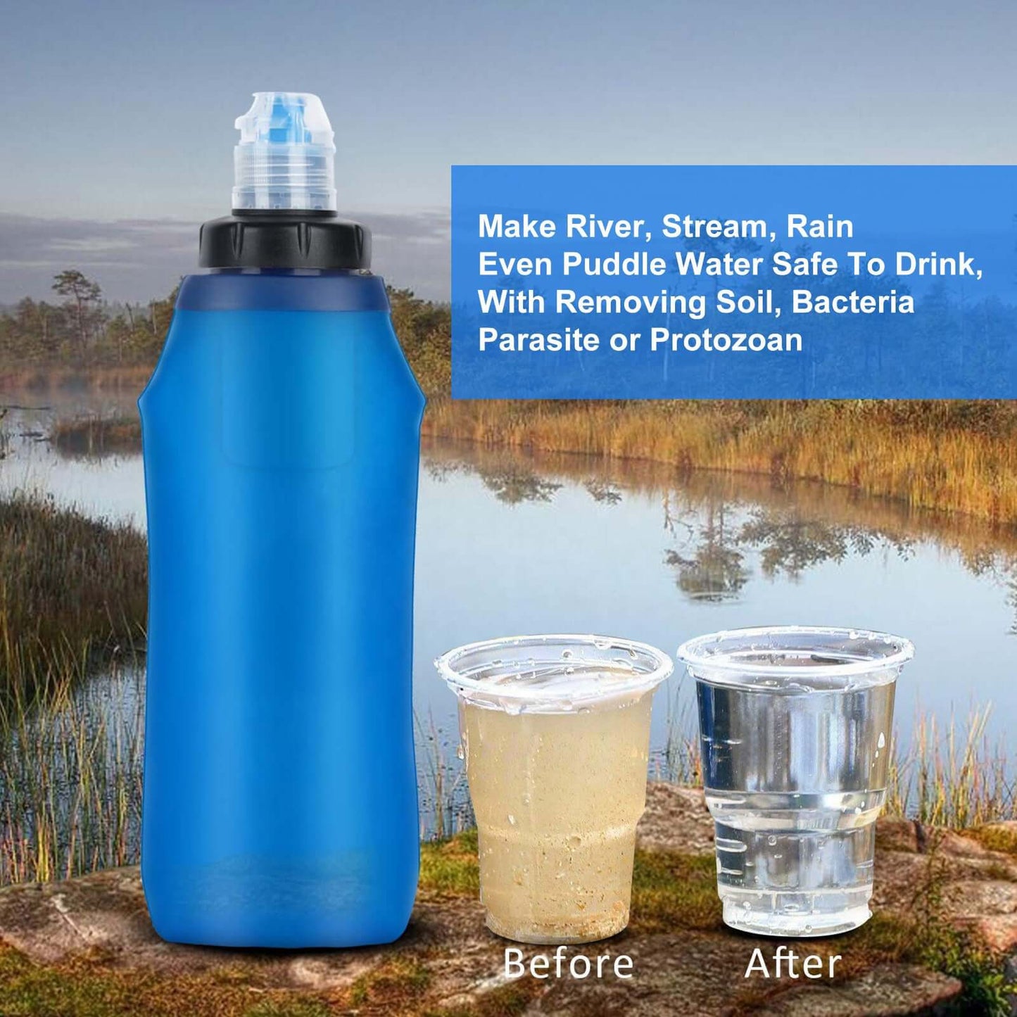 Collapsible Water Filter Bottle – 600 ml HygieniSafe® quakekits.com