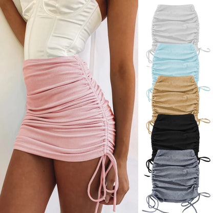Women's Stretch Pleated Skirt with Drawstring Design