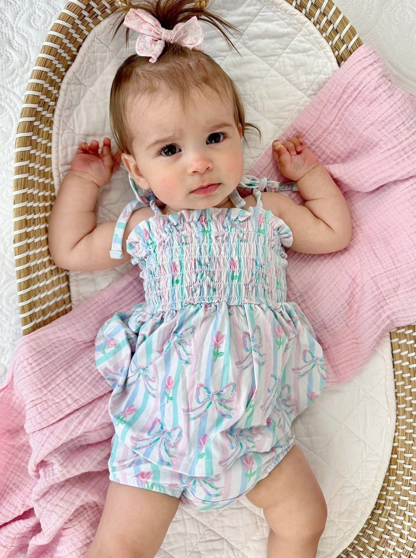 Lila - Smocked Diaper Dress Set Blush Lotus