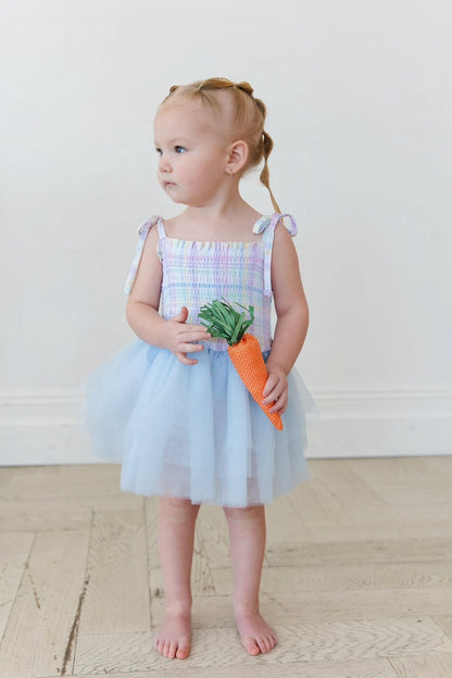 Pastel Prep - Smocked Tulle Bodysuit Dress Blush Lotus