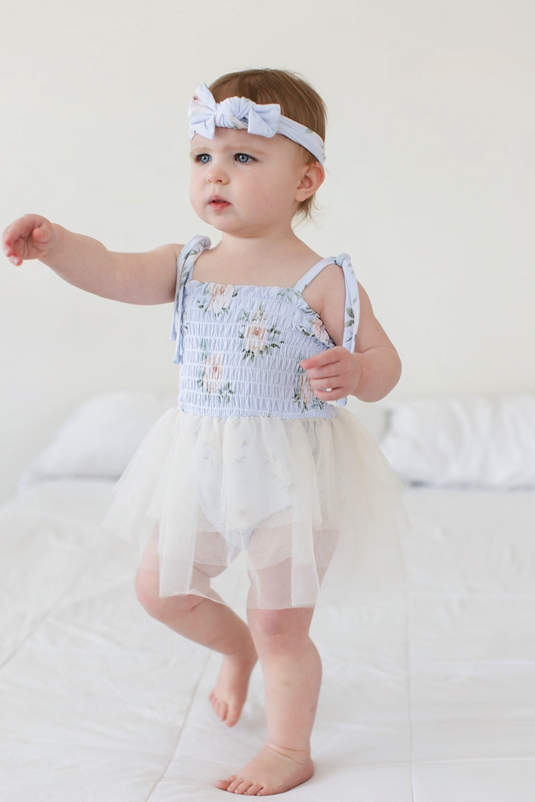 Cosette - Smocked Tulle Bodysuit Dress Blush Lotus