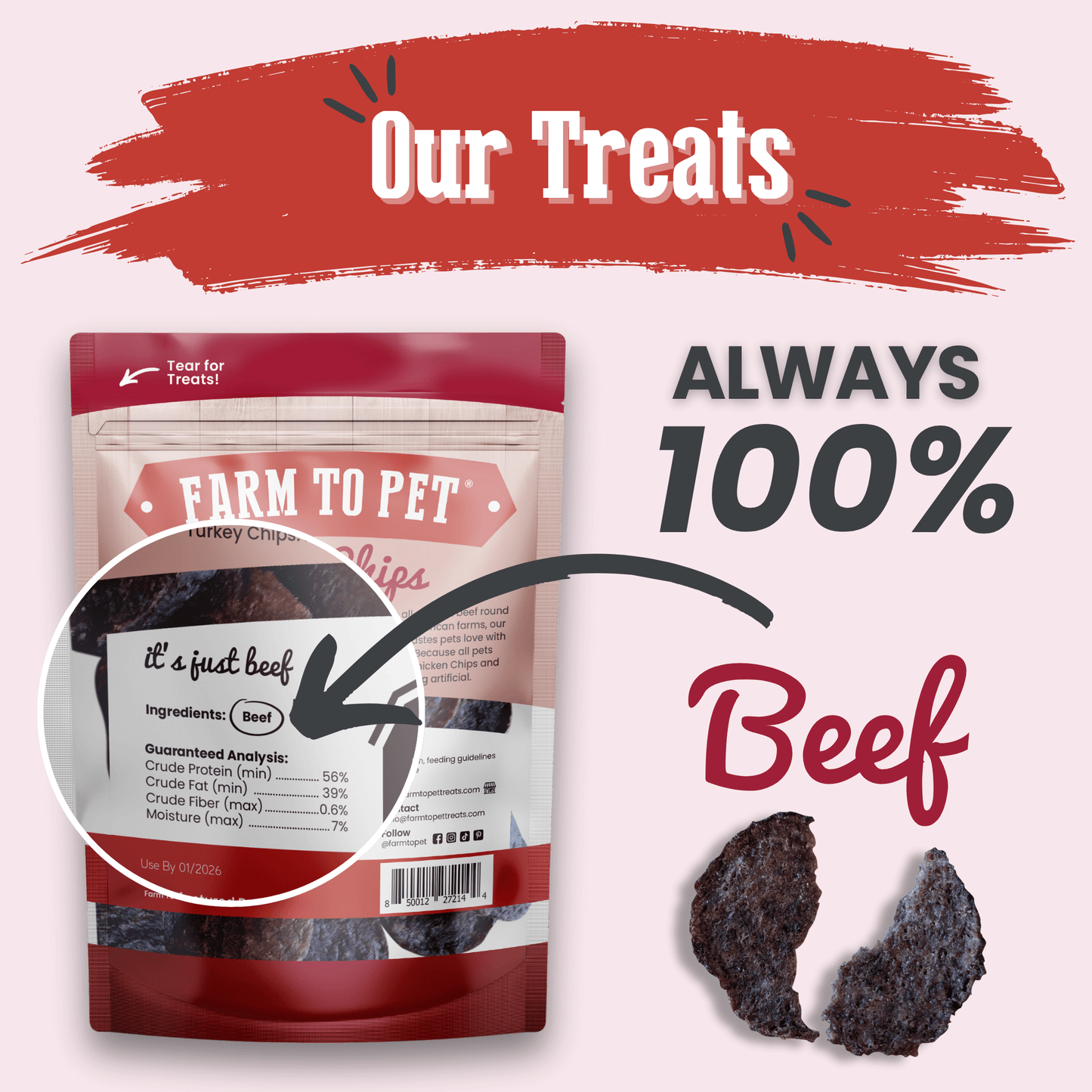 Beef Chips Dog Treats | Single-Ingredient Healthy Treats for Dogs Farm To Pet