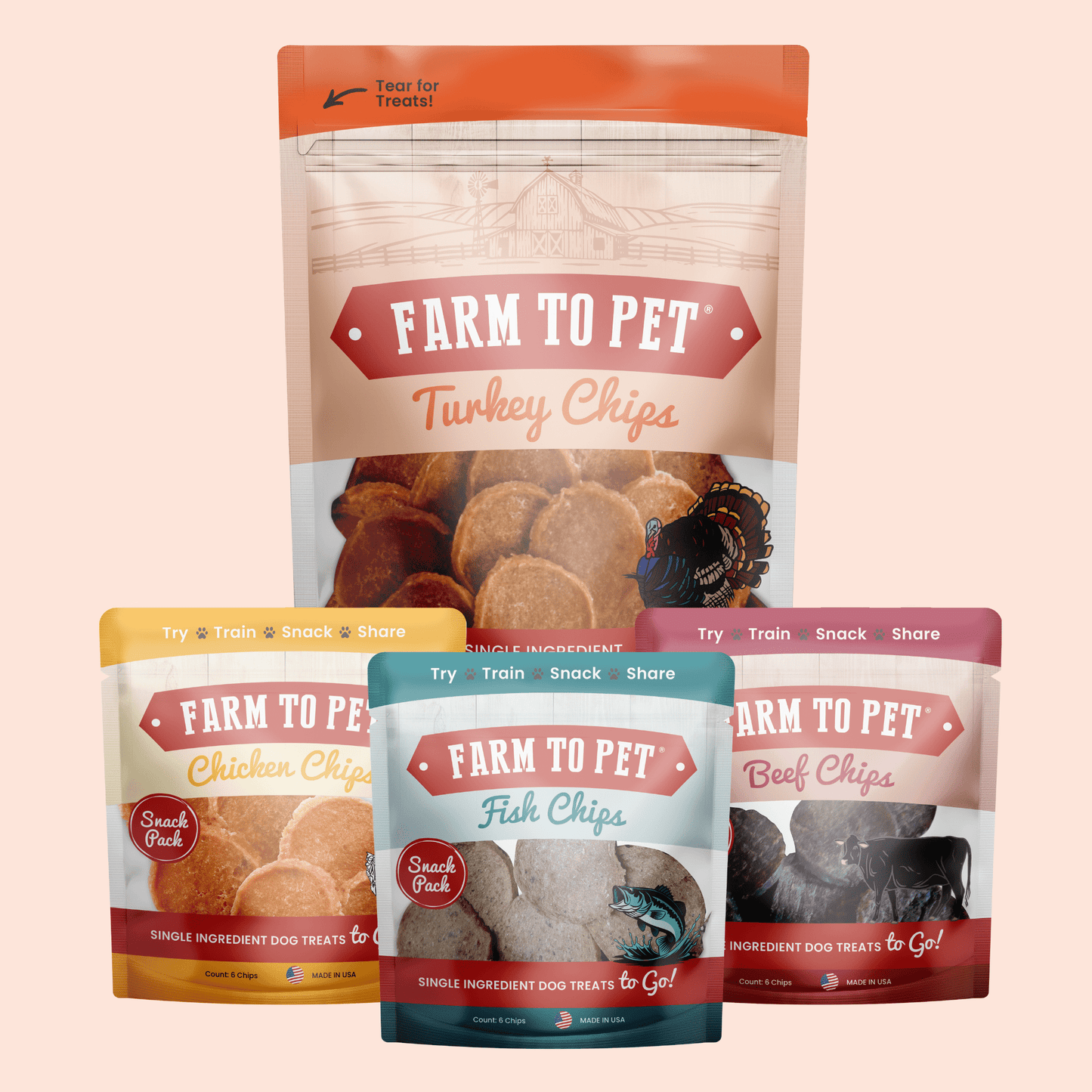 Puppy Packs 'n Snacks Dog Treat Starter Pack | Single-Ingredient Training Treats Farm To Pet