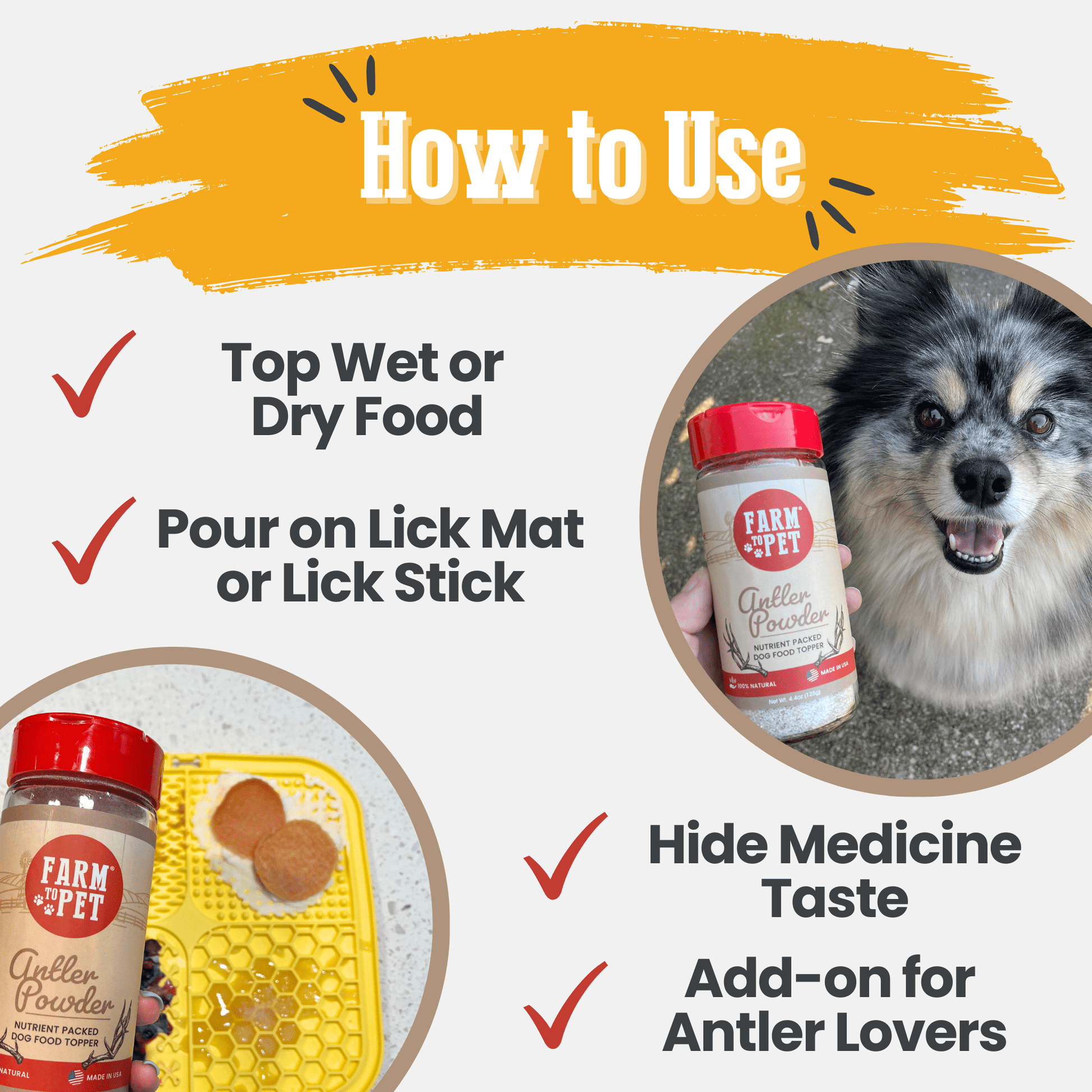 Treat Topper Antler Powder Dog Food Topper | Nutritional Supplement for Dogs and Cats Farm To Pet