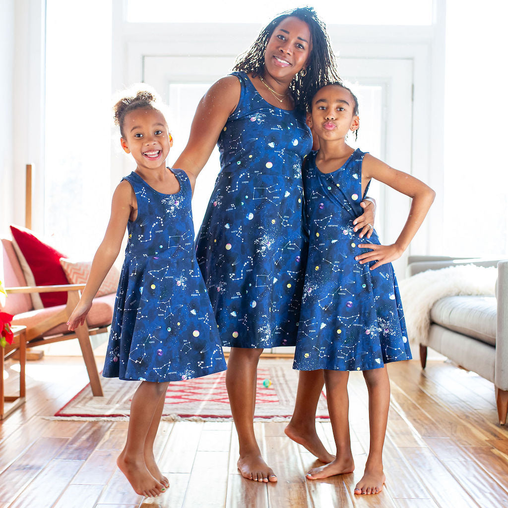 Adult "Cosmic Compass" Constellations Sleeveless Dress with Pockets Princess Awesome & Boy Wonder