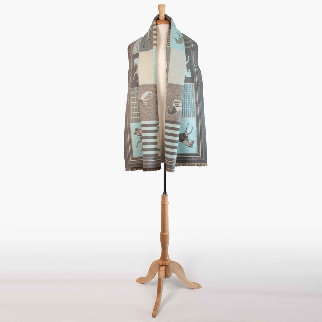 Devon -  Aqua Equestrian Motif Luxe Shawl Urban-Equestrian