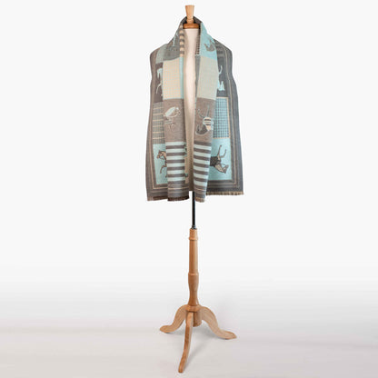 Devon -  Aqua Equestrian Motif Luxe Shawl Urban-Equestrian