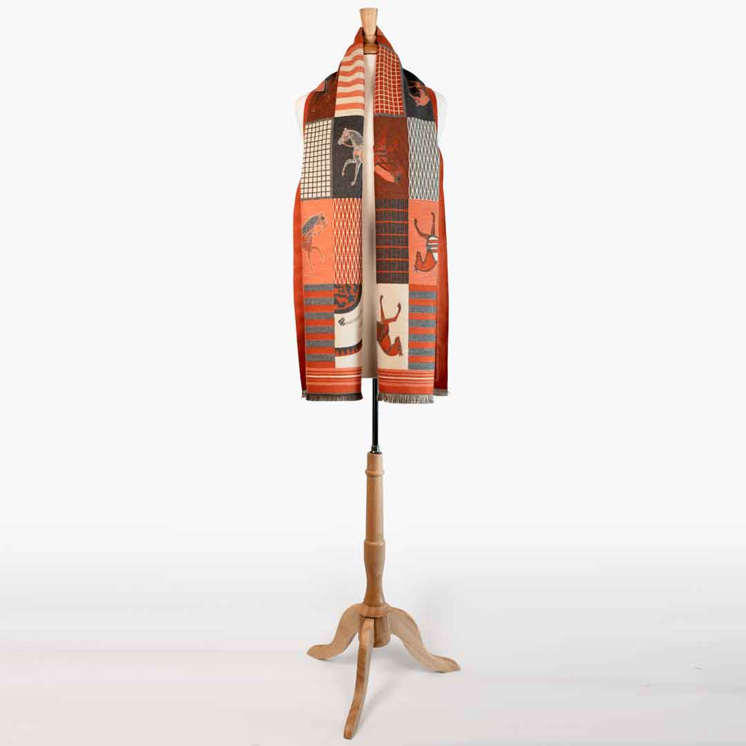 Devon -  Tangerine Equestrian Motif Luxe Shawl Urban-Equestrian