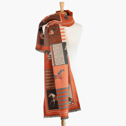 Devon -  Tangerine Equestrian Motif Luxe Shawl Urban-Equestrian