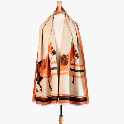 Cali -  Tangerine Equestrian Motif Luxe Shawl Urban-Equestrian