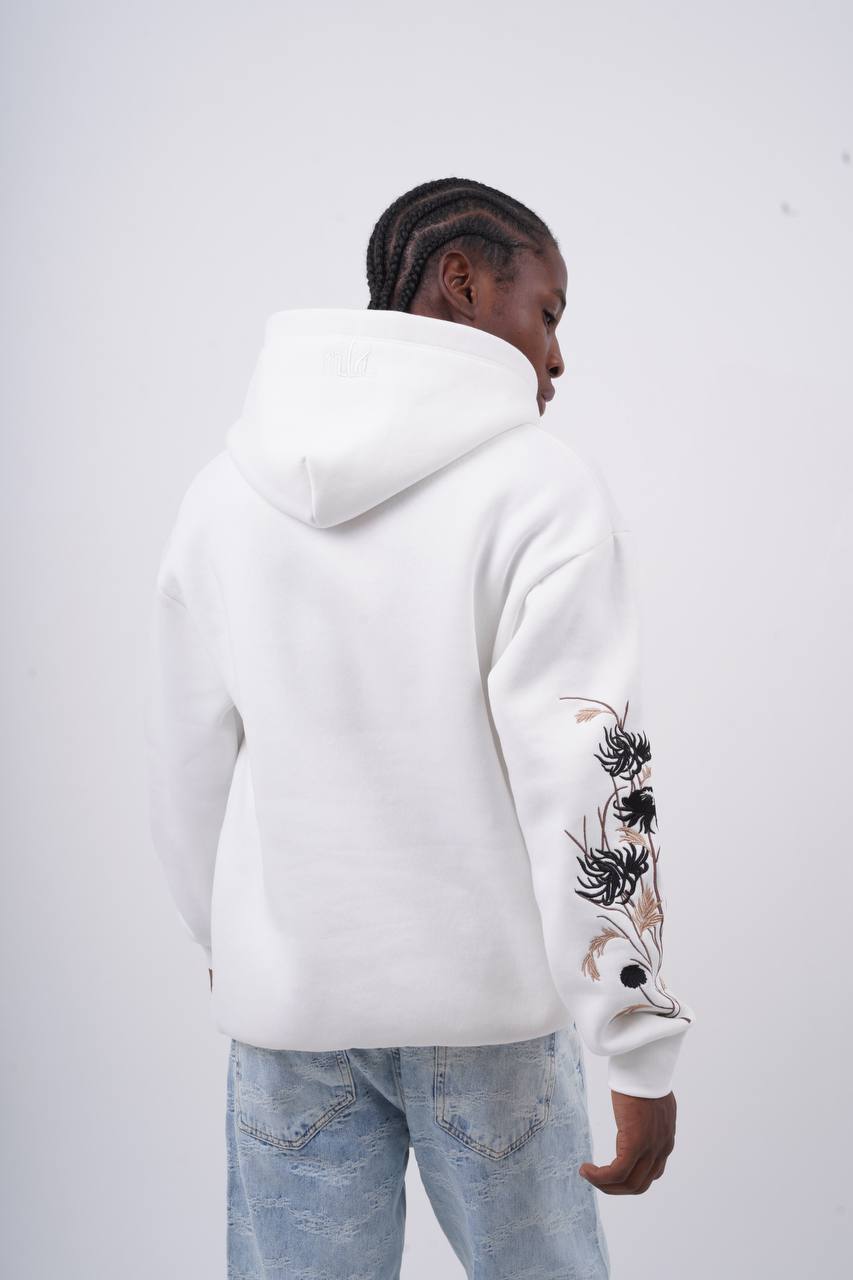 Floral Sleeve Embroidered Hoodie Withinblack