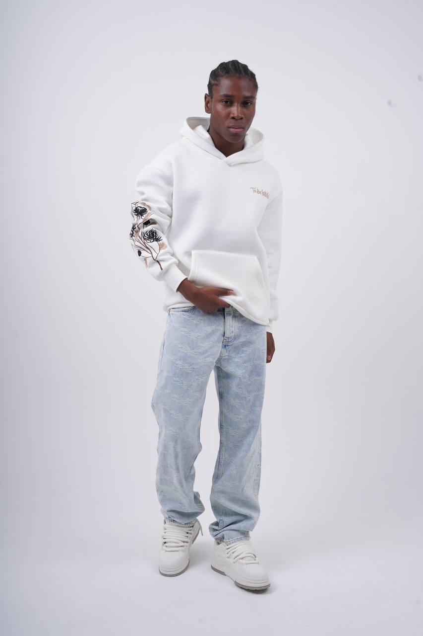 Floral Sleeve Embroidered Hoodie Withinblack