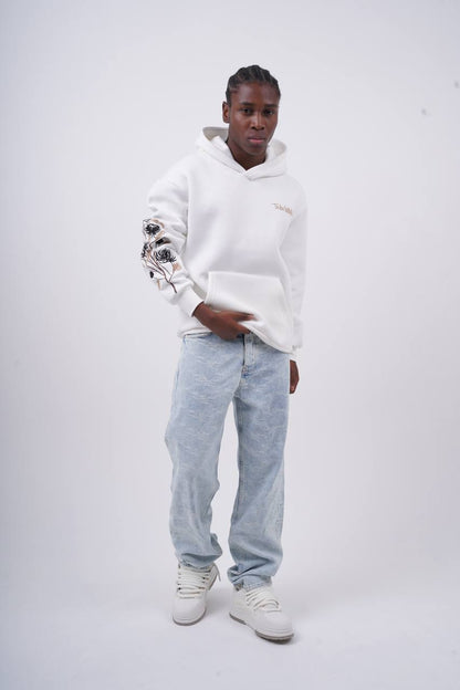 Floral Sleeve Embroidered Hoodie Withinblack