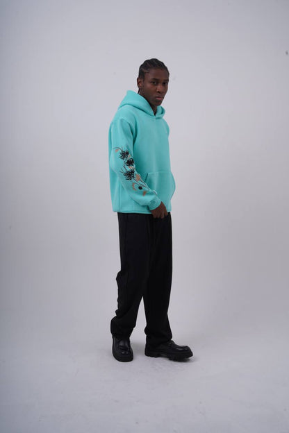 Floral Sleeve Embroidered Hoodie Withinblack