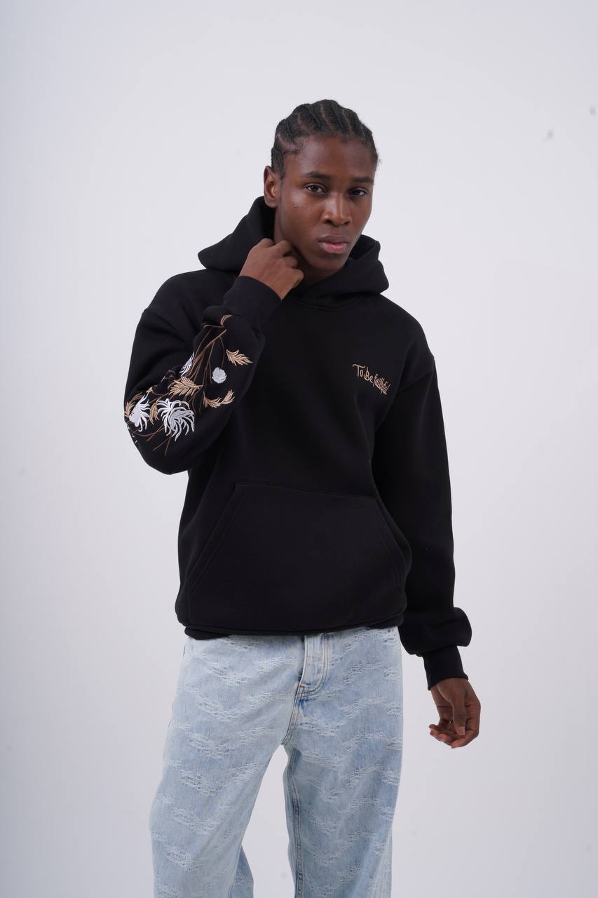 Floral Sleeve Embroidered Hoodie Withinblack