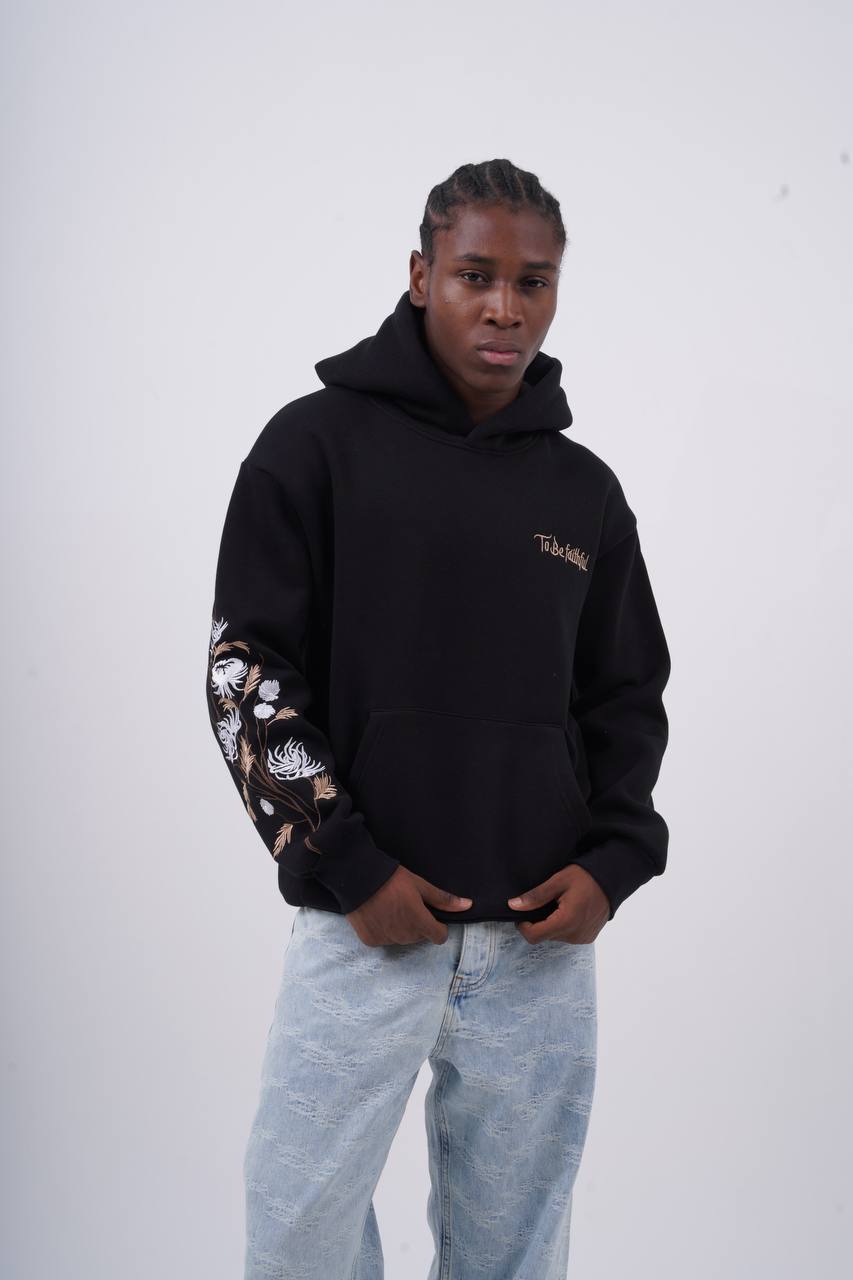 Floral Sleeve Embroidered Hoodie Withinblack