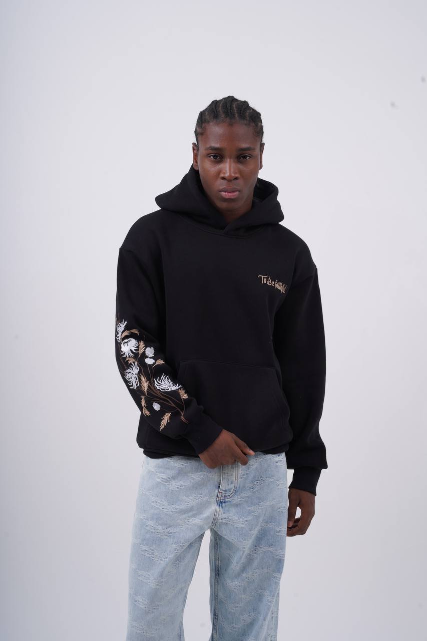Floral Sleeve Embroidered Hoodie Withinblack