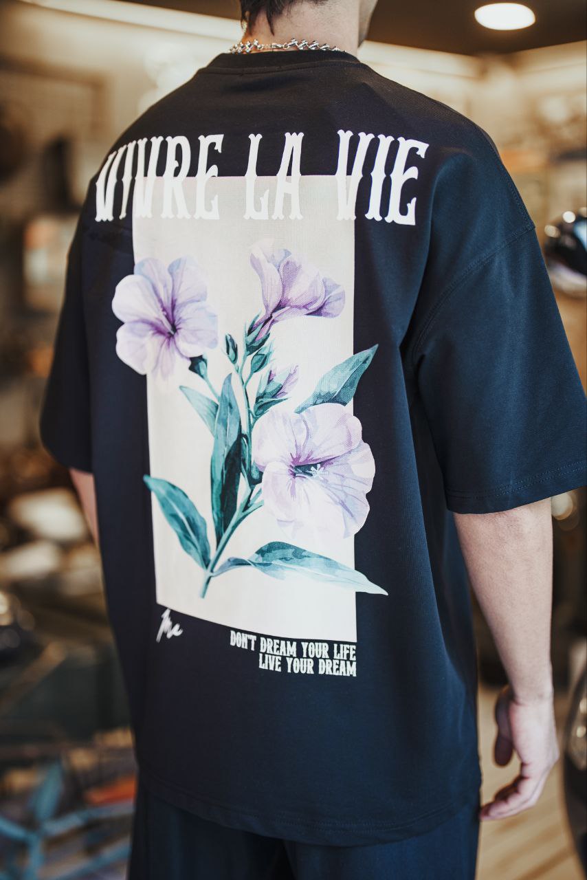 Vivre La Vie Floral Quote Cotton T-Shirt – Inspirational Botanical Tee Withinblack