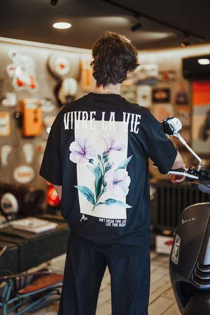 Vivre La Vie Floral Quote Cotton T-Shirt – Inspirational Botanical Tee Withinblack