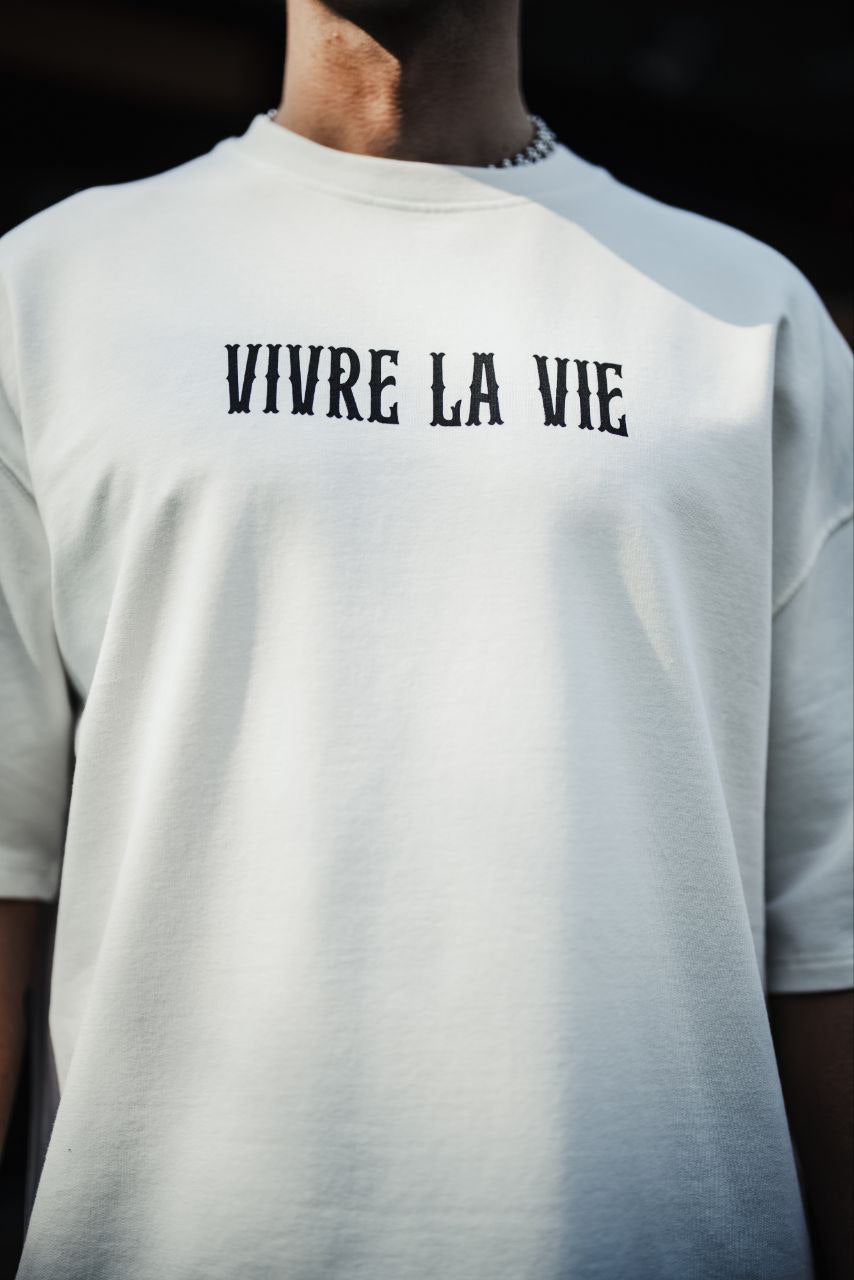 Vivre La Vie Floral Quote Cotton T-Shirt – Inspirational Botanical Tee Withinblack