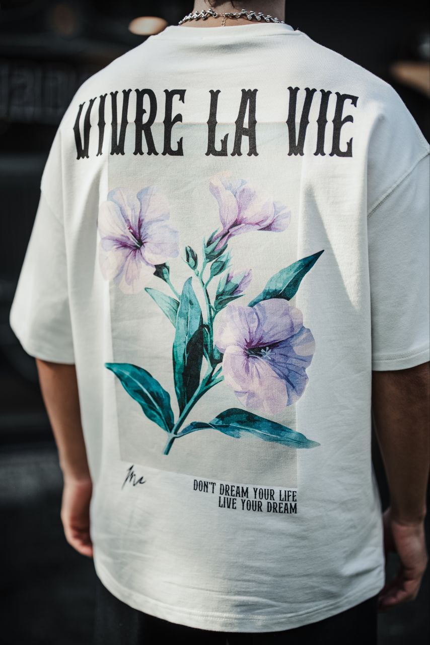 Vivre La Vie Floral Quote Cotton T-Shirt – Inspirational Botanical Tee Withinblack
