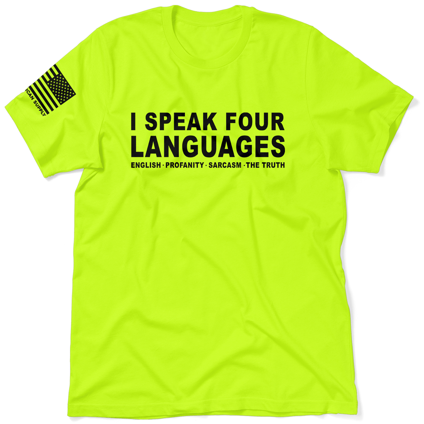 Four Languages - Safety Yellow Hi-Vis T-Shirt Armed American Supply