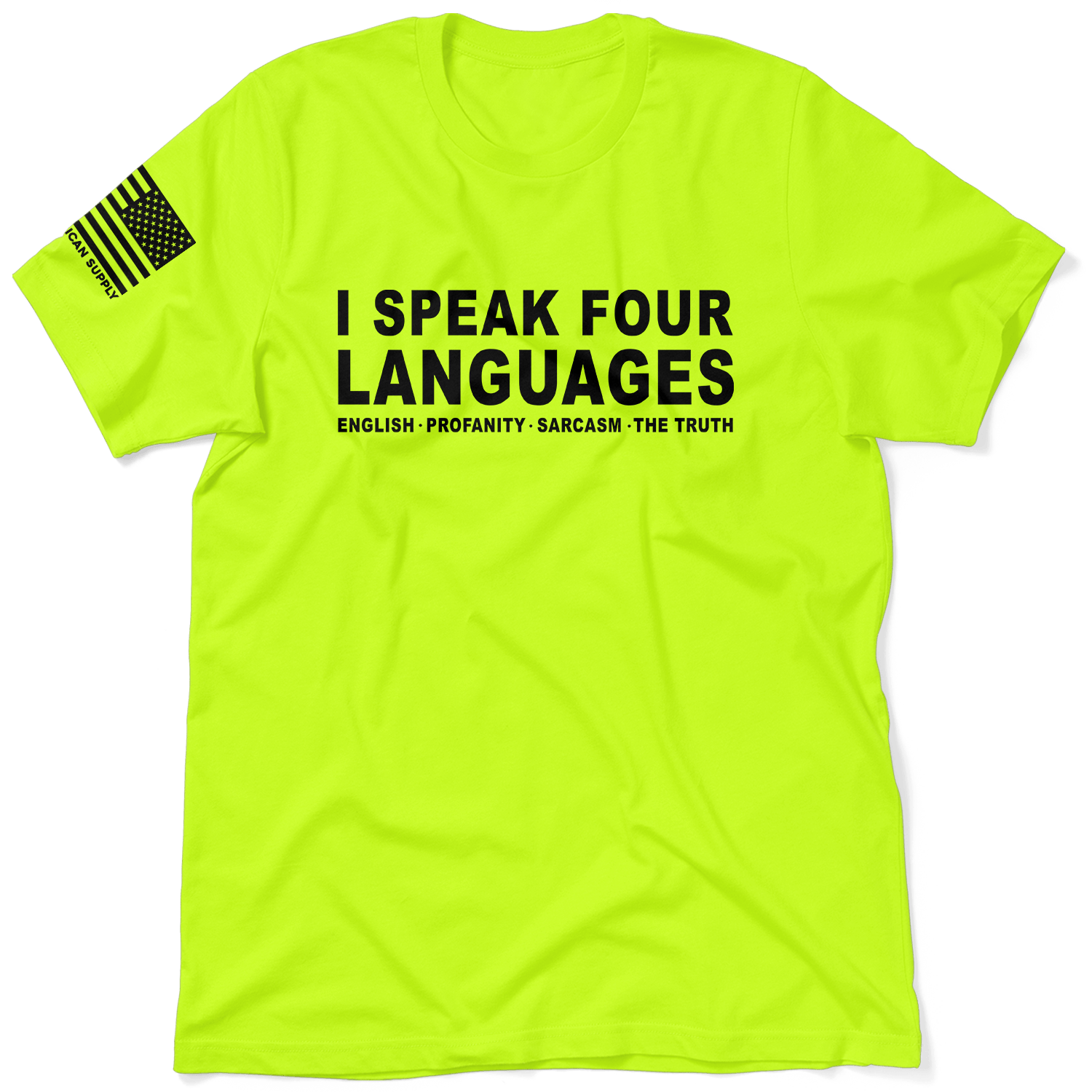 Four Languages - Safety Yellow Hi-Vis T-Shirt Armed American Supply