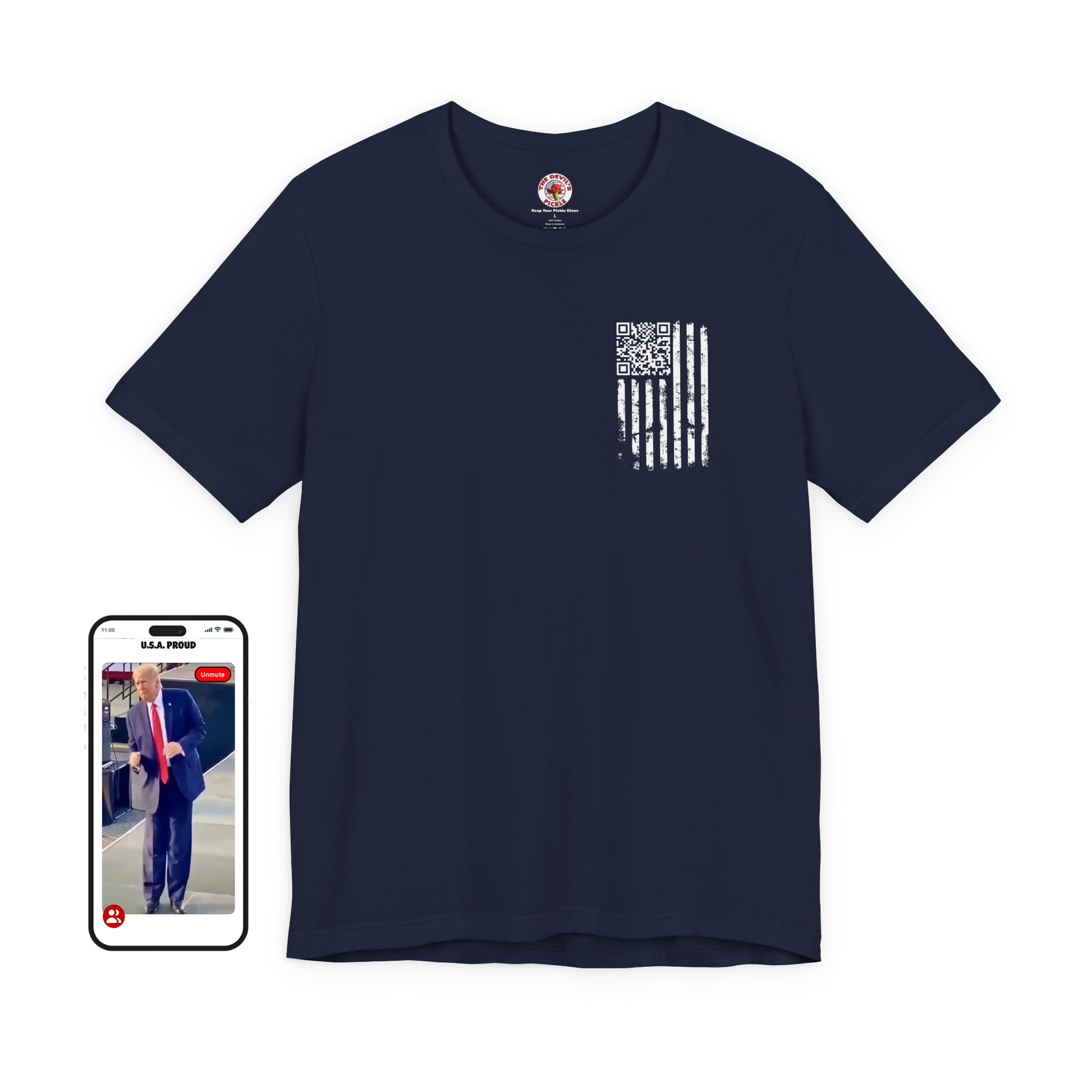 American Flag QR Code T-Shirt The Devil's Pickle