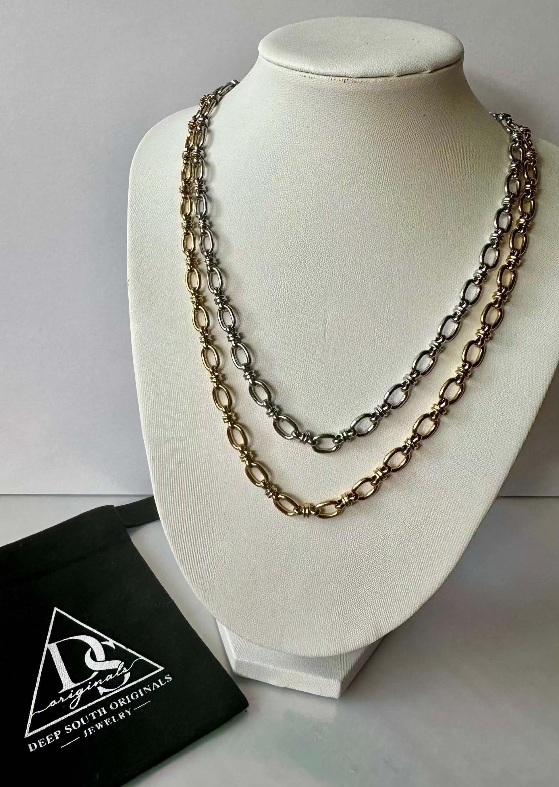 Tri Oval Mini Link Necklace 18K Gold Non Tarnish Water Resistant Deep South Originals