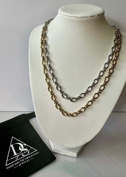 Tri Oval Mini Link Necklace 18K Gold Non Tarnish Water Resistant Deep South Originals