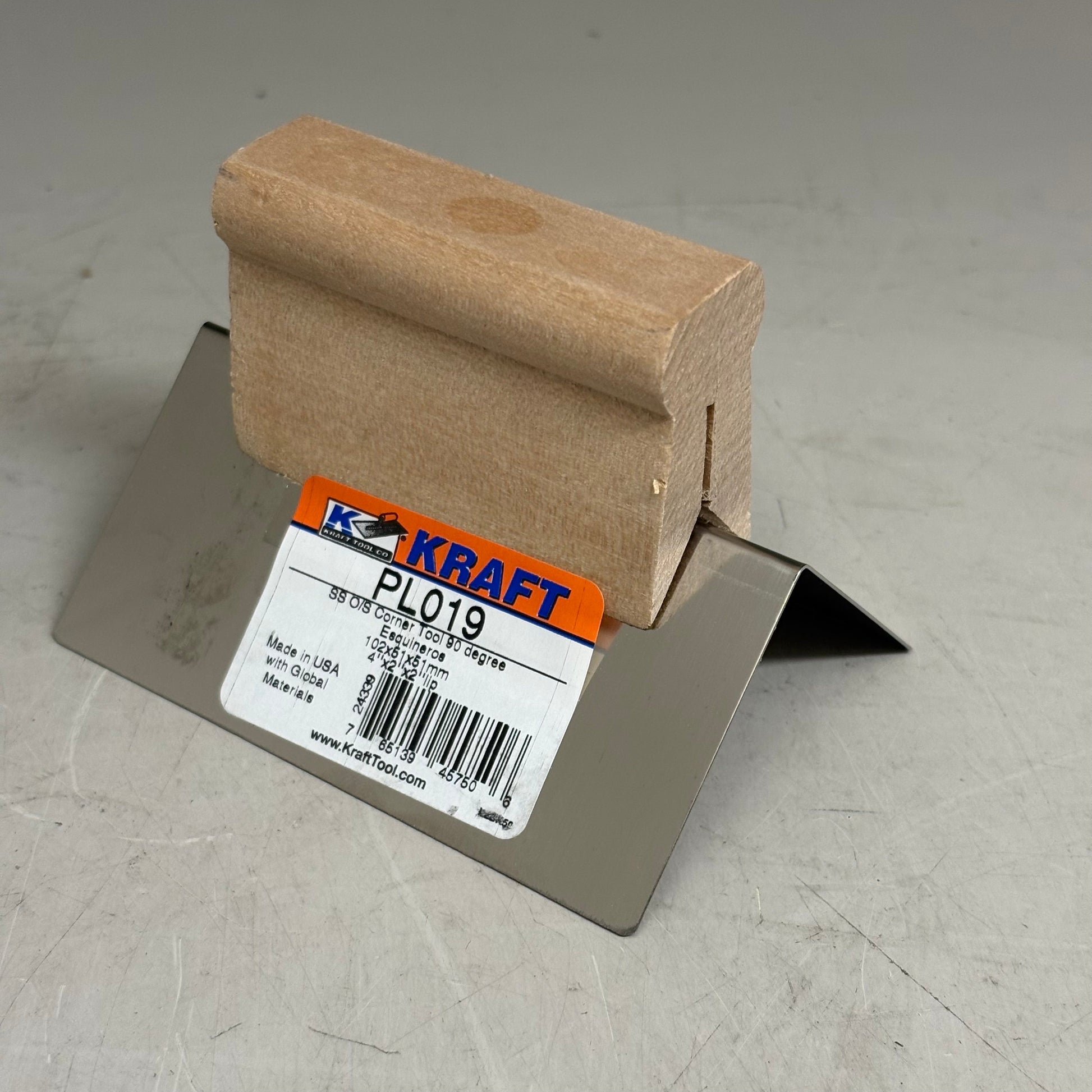 KRAFT TOOL CO 90°Radius Stainless Steel Outside Corner Tool with Wood Handle 4x2 PayWut