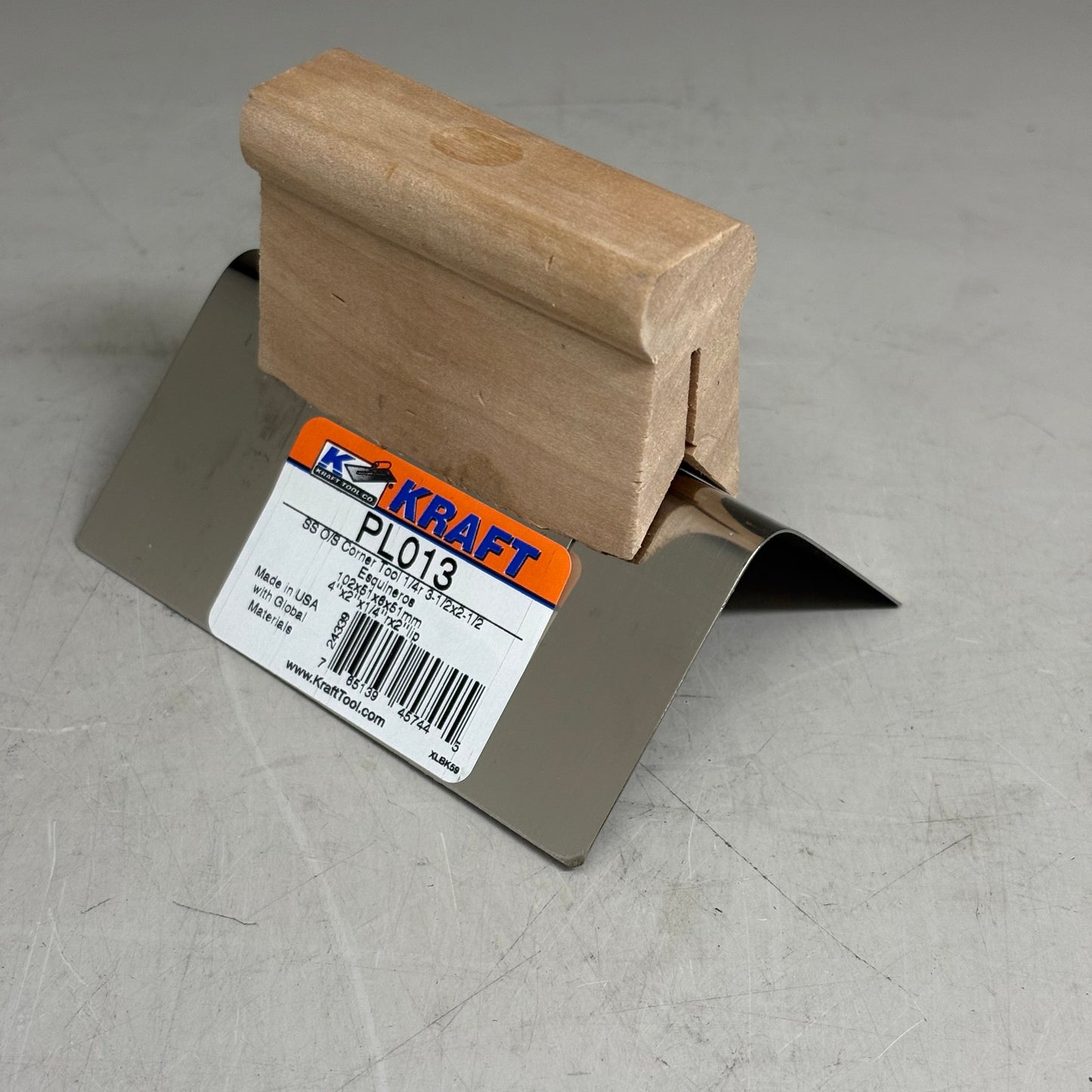 KRAFT TOOL CO Stainless Steel Outside Corner Tool with Wood Handle 4" x 2" 1/4"R PayWut
