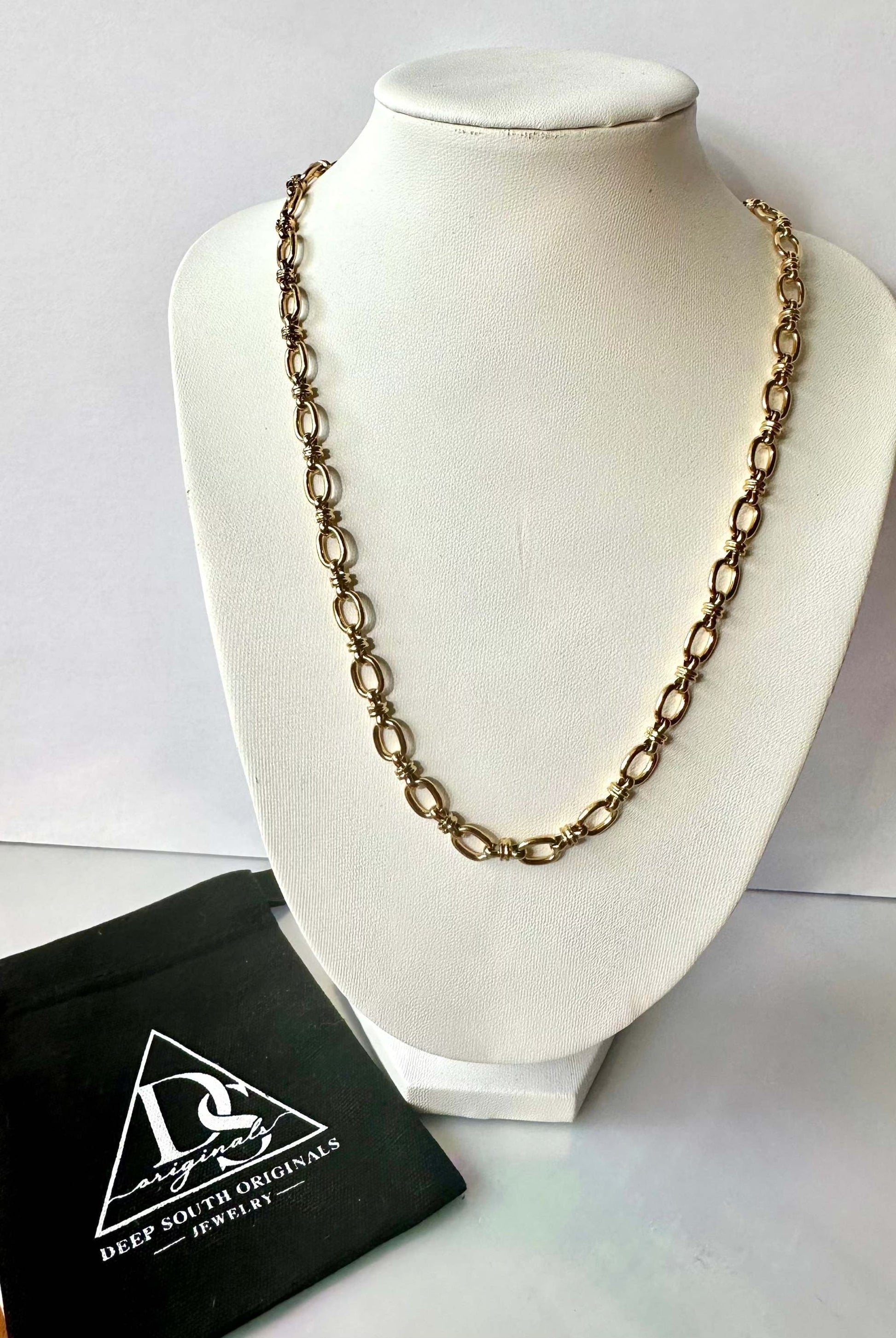 Tri Oval Mini Link Necklace 18K Gold Non Tarnish Water Resistant Deep South Originals